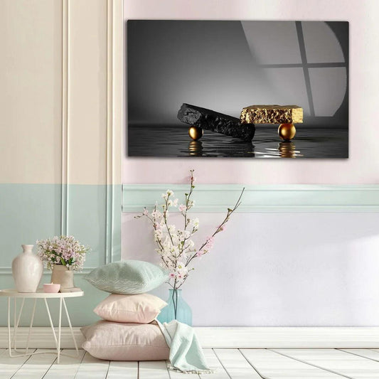 Black & Gold Abstract Glass Wall Art - LUXARTDECO