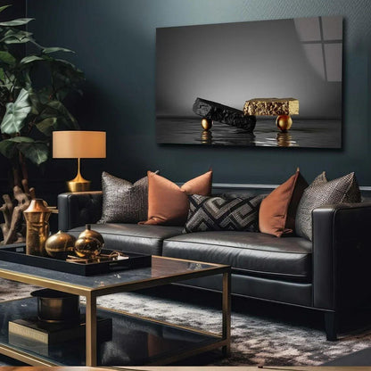 Black & Gold Abstract Glass Wall Art - LUXARTDECO