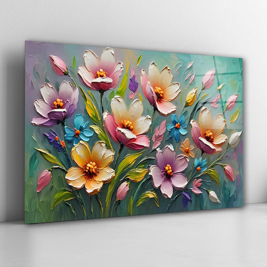 Colorful Flowers Glass Wall Art