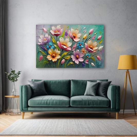 Colorful Flowers Glass Wall Art