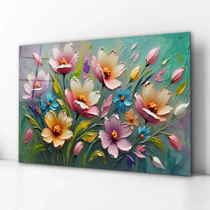 Colorful Flowers Glass Wall Art - LUXARTDECO