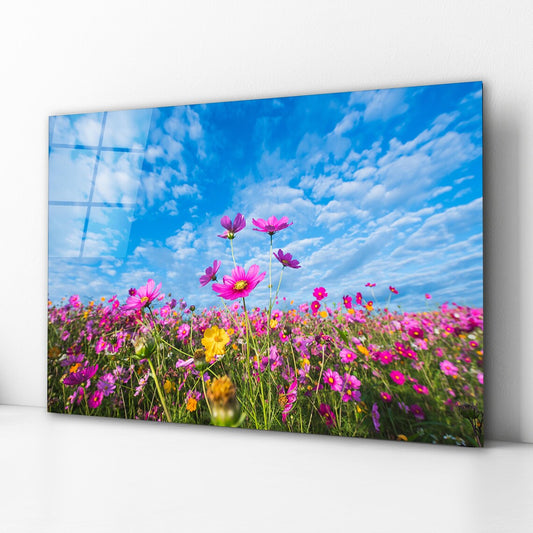 Pink Flowers Glass Wall Art