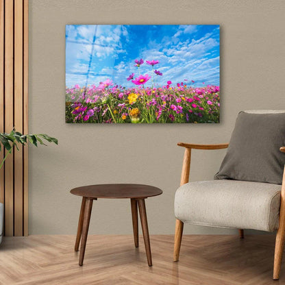 Pink Flowers Glass Wall Art - LUXARTDECO