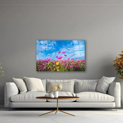 Pink Flowers Glass Wall Art - LUXARTDECO