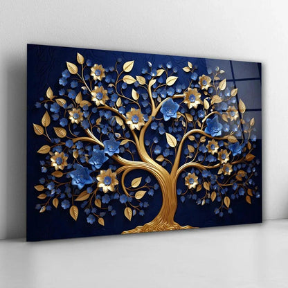 Azure Tree of Life Glass Wall Art - LUXARTDECO