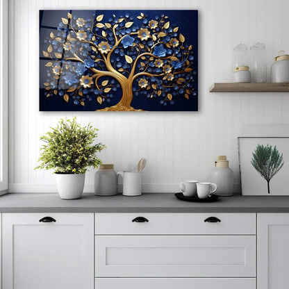 Azure Tree of Life Glass Wall Art - LUXARTDECO