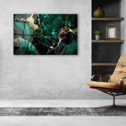 Emerald Marble Glass Wall Art - LUXARTDECO