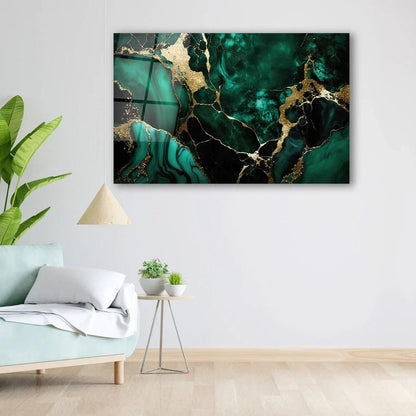 Emerald Marble Glass Wall Art - LUXARTDECO