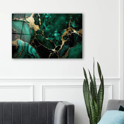 Emerald Marble Glass Wall Art - LUXARTDECO