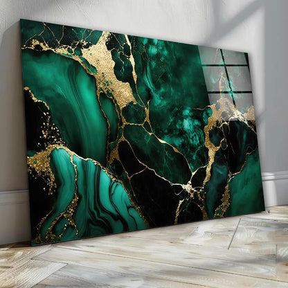 Emerald Marble Glass Wall Art - LUXARTDECO