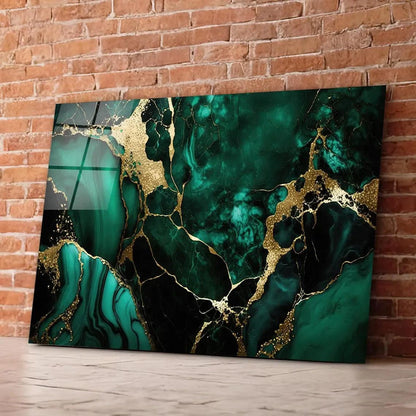 Emerald Marble Glass Wall Art - LUXARTDECO