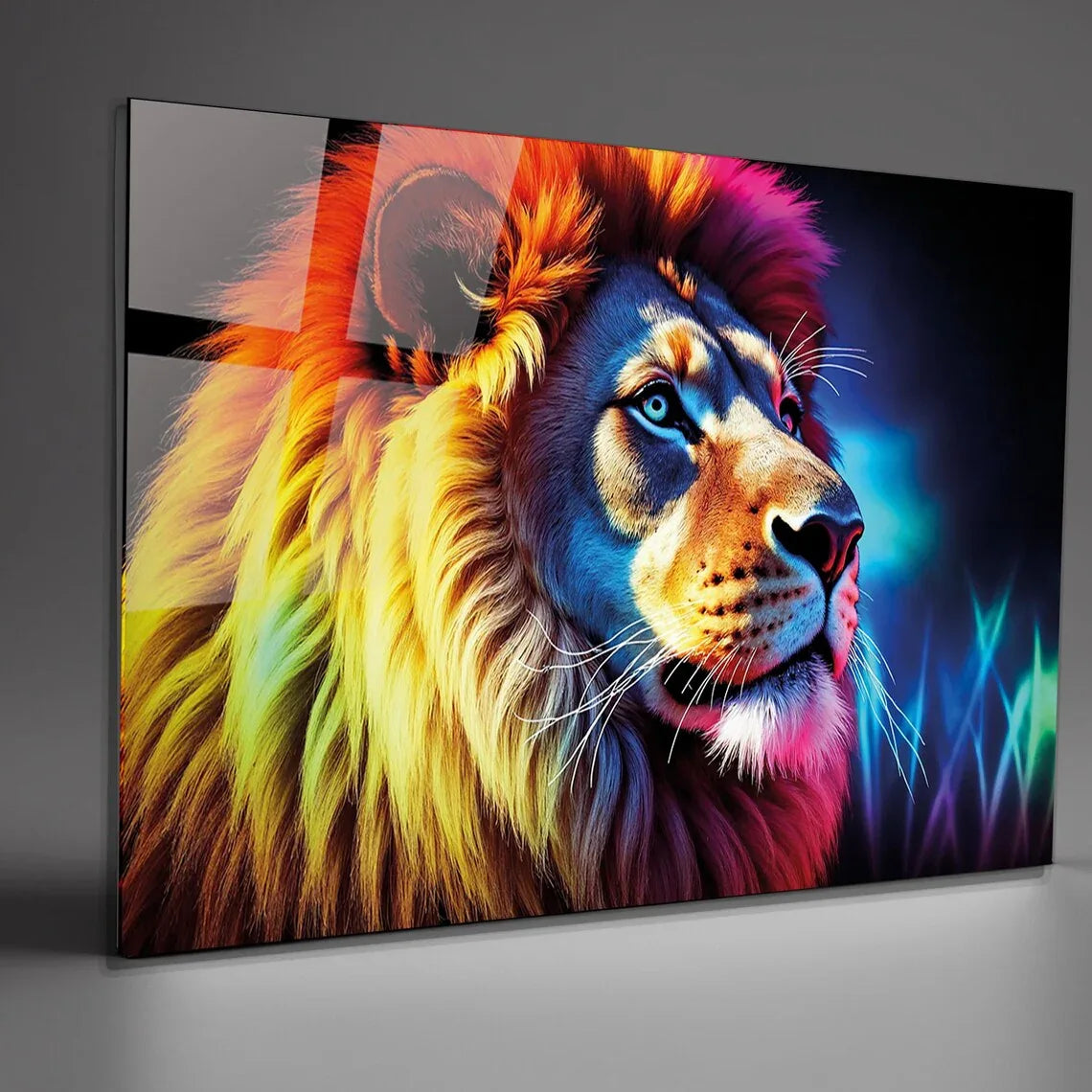 Colorful Lion Glass Wall Art - LUXARTDECO