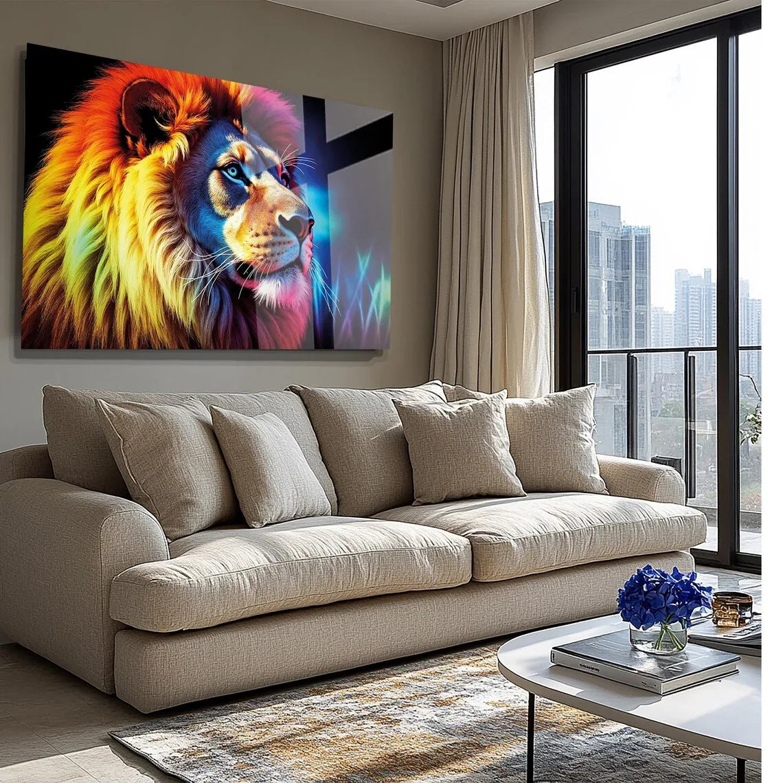 Colorful Lion Glass Wall Art - LUXARTDECO