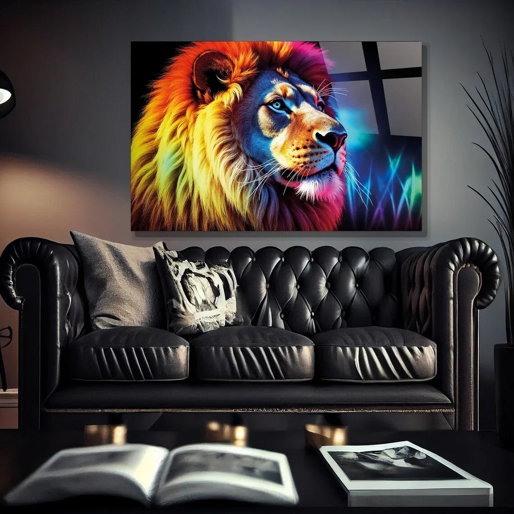 Colorful Lion Glass Wall Art - LUXARTDECO