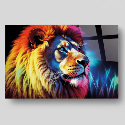 Coloré Lion Tableau en Verre Trempé