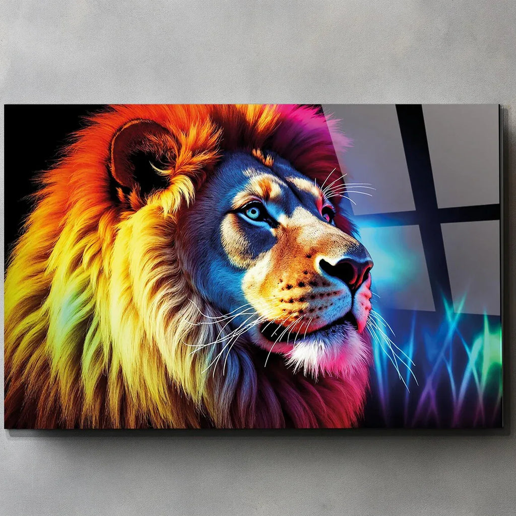 Colorful Lion Glass Wall Art - LUXARTDECO