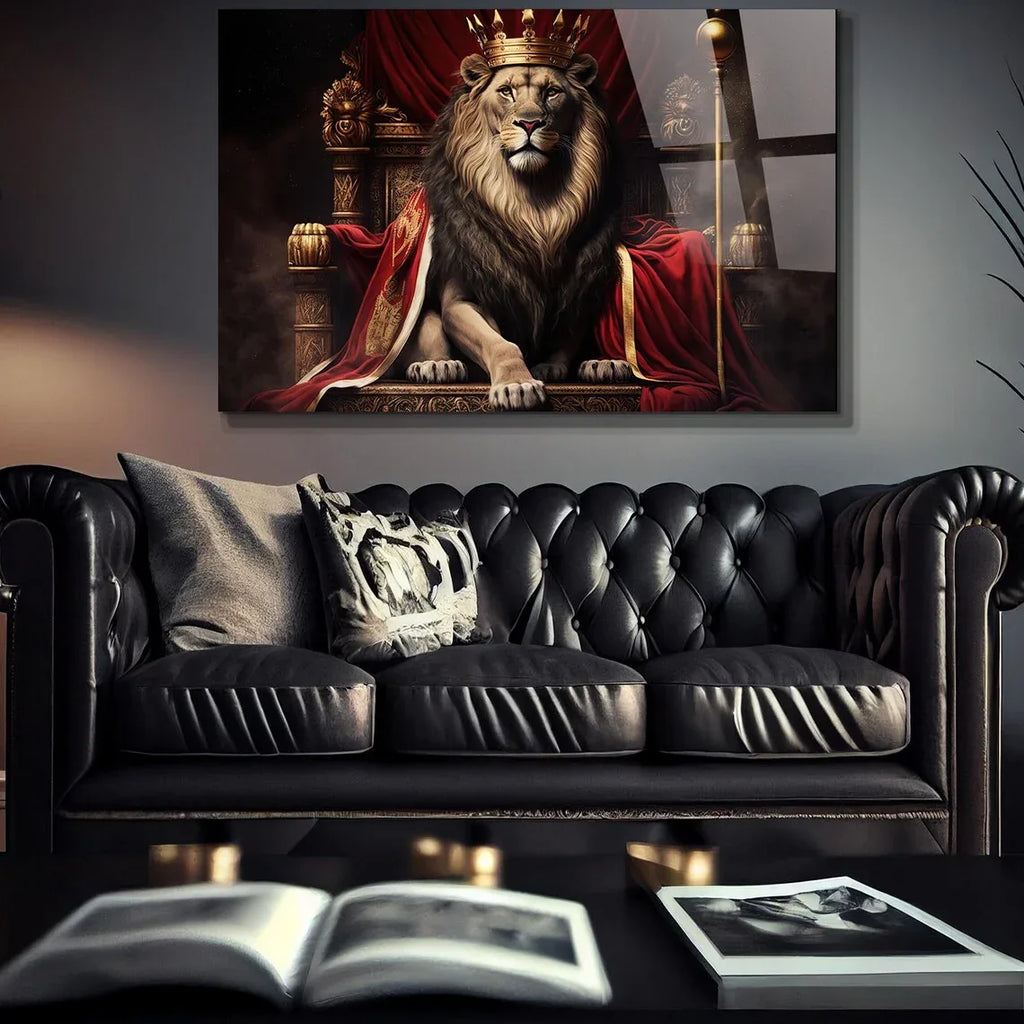 Regal Lion Glass Wall Art - LUXARTDECO