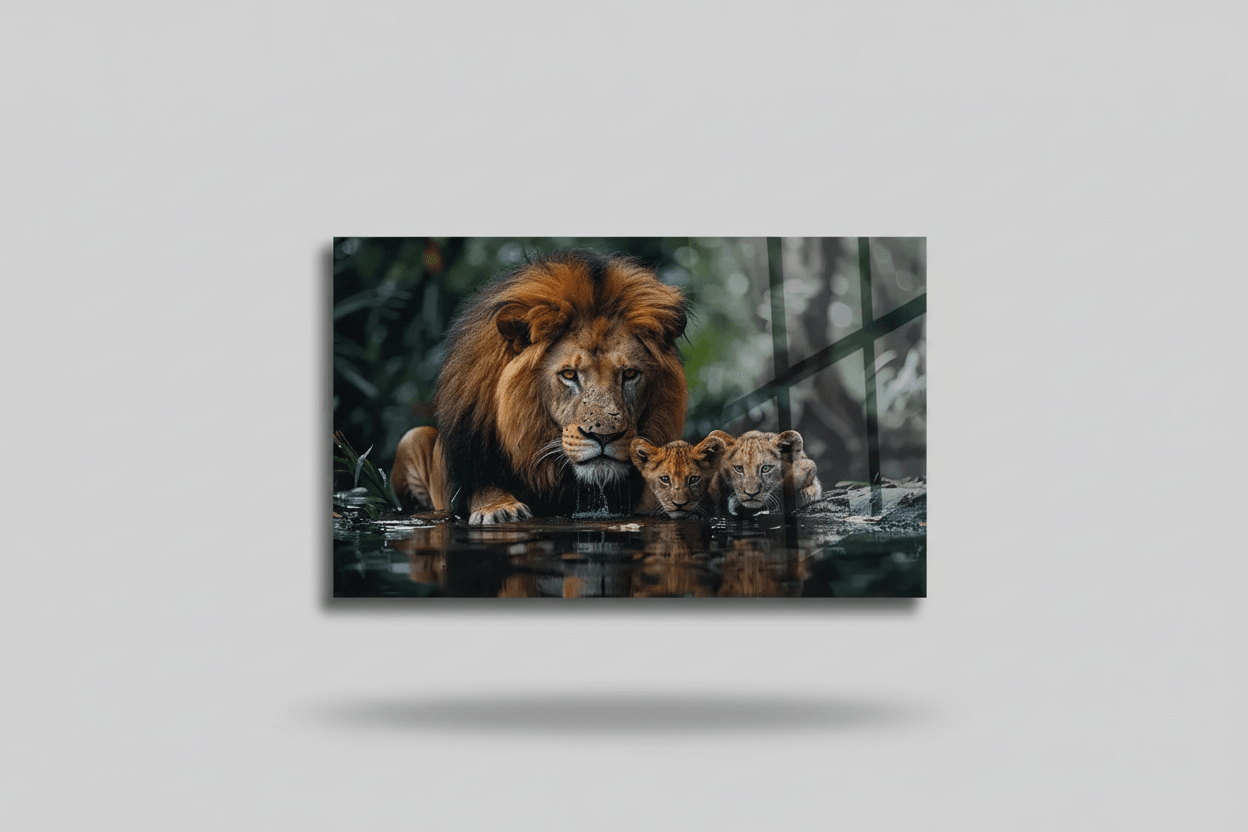Majestic Lion Tableau en Verre Trempé
