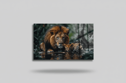 Majestic Lion Tableau en Verre Trempé