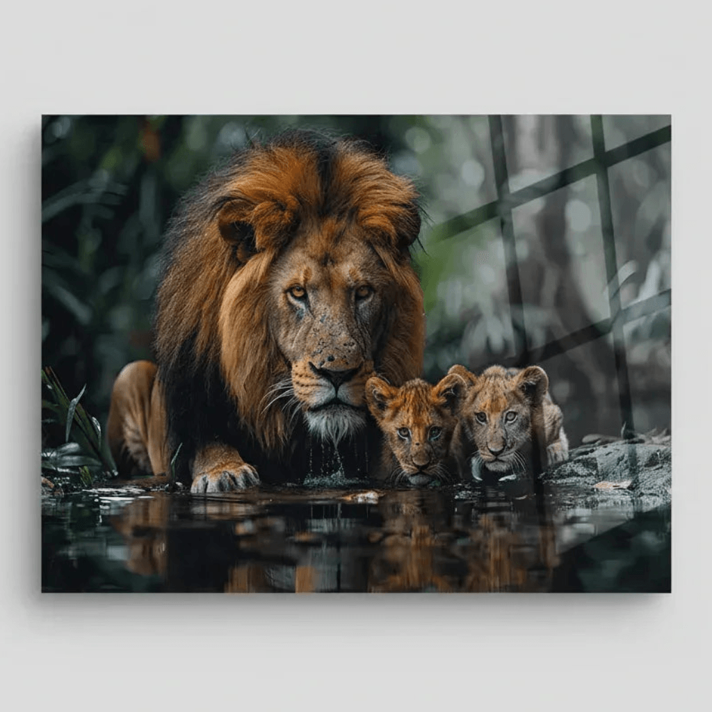Majestic Lion Tableau en Verre Trempé