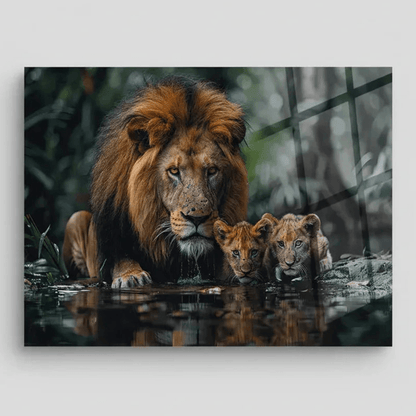 Majestic Lion Tableau en Verre Trempé