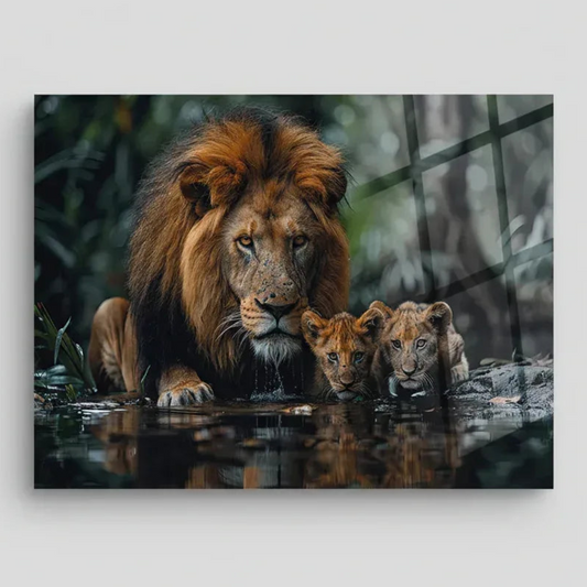 Majestic Lion Tableau en Verre Trempé