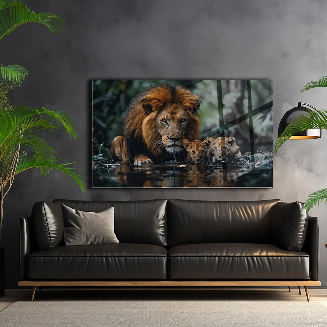 Majestic Lion Glass Wall Art - LUXARTDECO