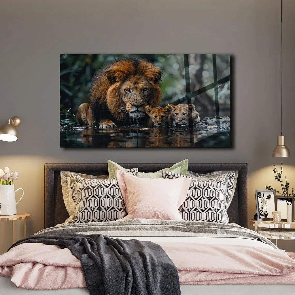 Majestic Lion Glass Wall Art - LUXARTDECO