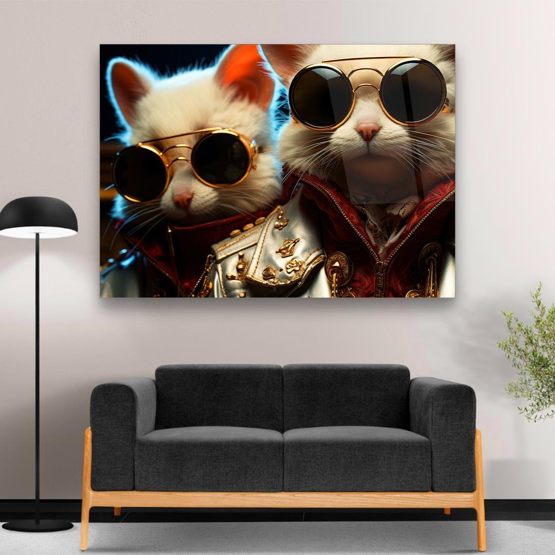 Funny Cats Glass Wall Art