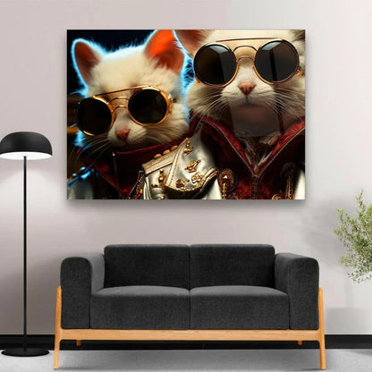 Funny Cats Glass Wall Art - LUXARTDECO