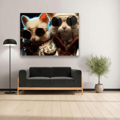 Funny Cats Glass Wall Art - LUXARTDECO