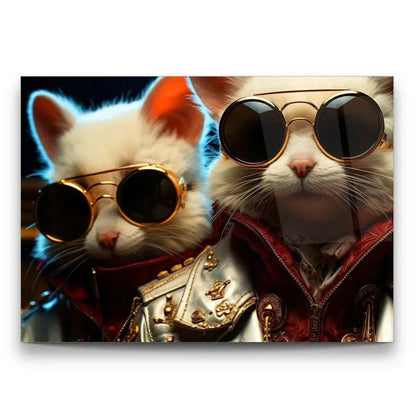 Funny Cats Glass Wall Art - LUXARTDECO
