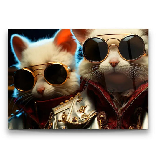 Funny Cats Glass Wall Art - LUXARTDECO