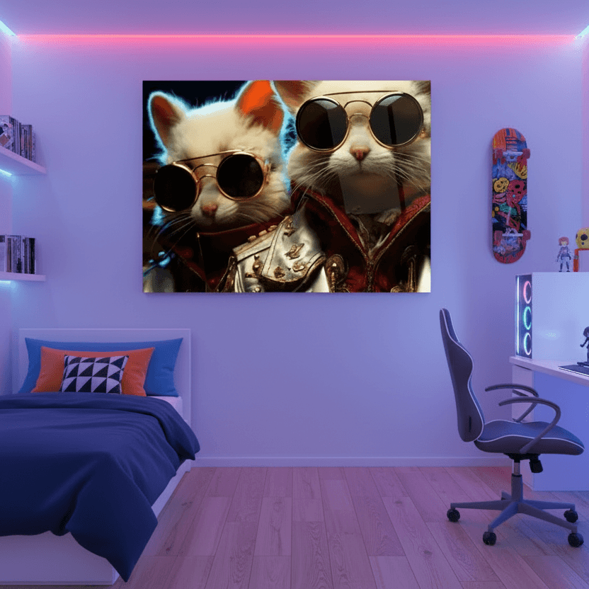 Drôle Cats Tableau en Verre Trempé