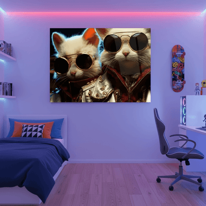 Drôle Cats Tableau en Verre Trempé