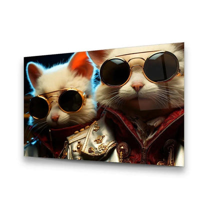 Funny Cats Glass Wall Art - LUXARTDECO