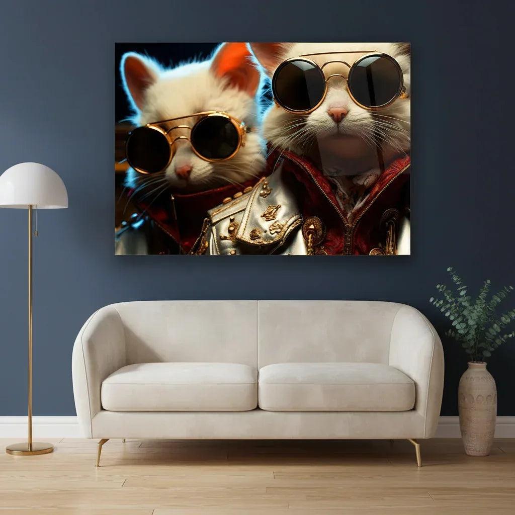 Funny Cats Glass Wall Art - LUXARTDECO