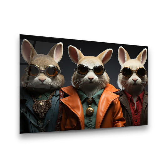 Funny Rabbits Glass Wall Art