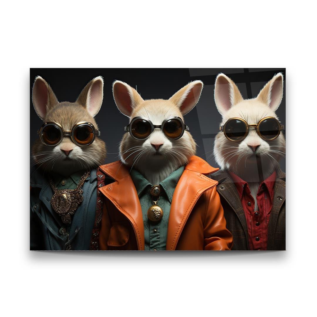 Funny Rabbits Glass Wall Art