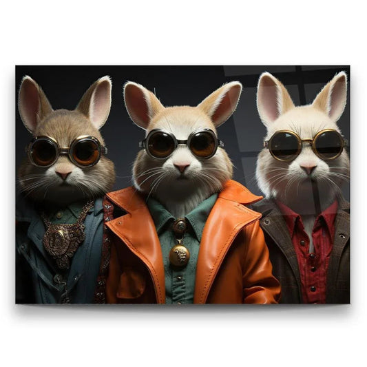 Funny Rabbits Glass Wall Art - LUXARTDECO