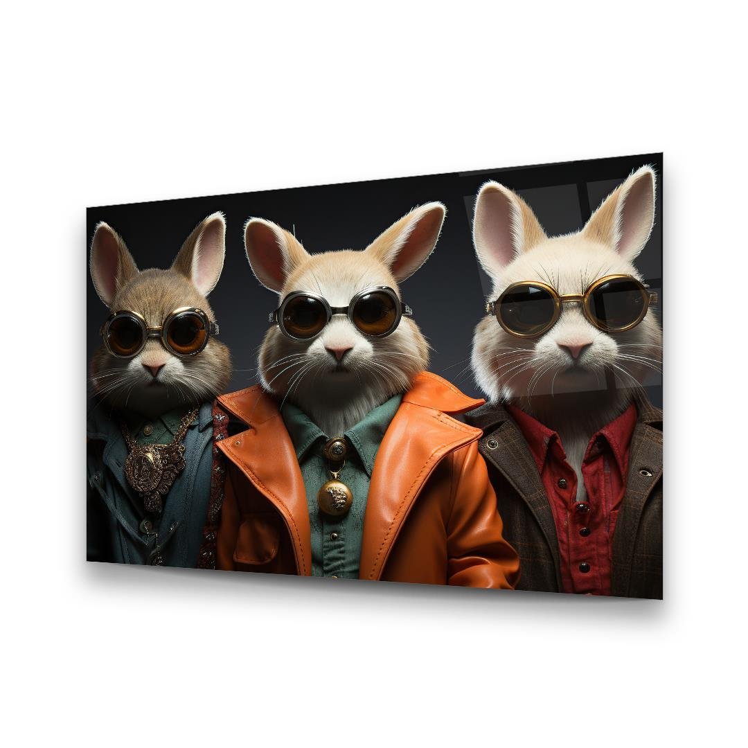 Funny Rabbits Glass Wall Art