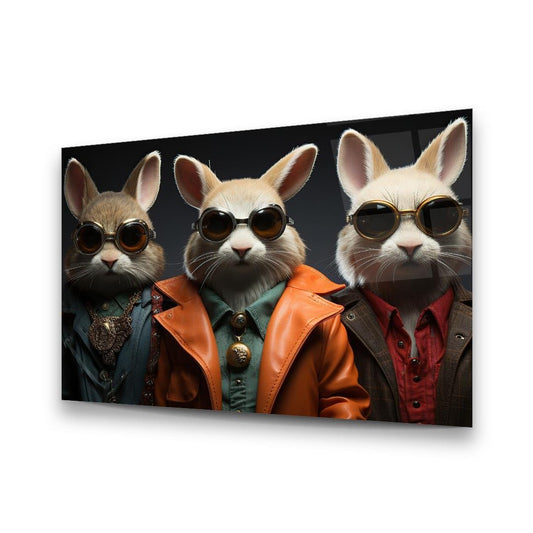Funny Rabbits Glass Wall Art