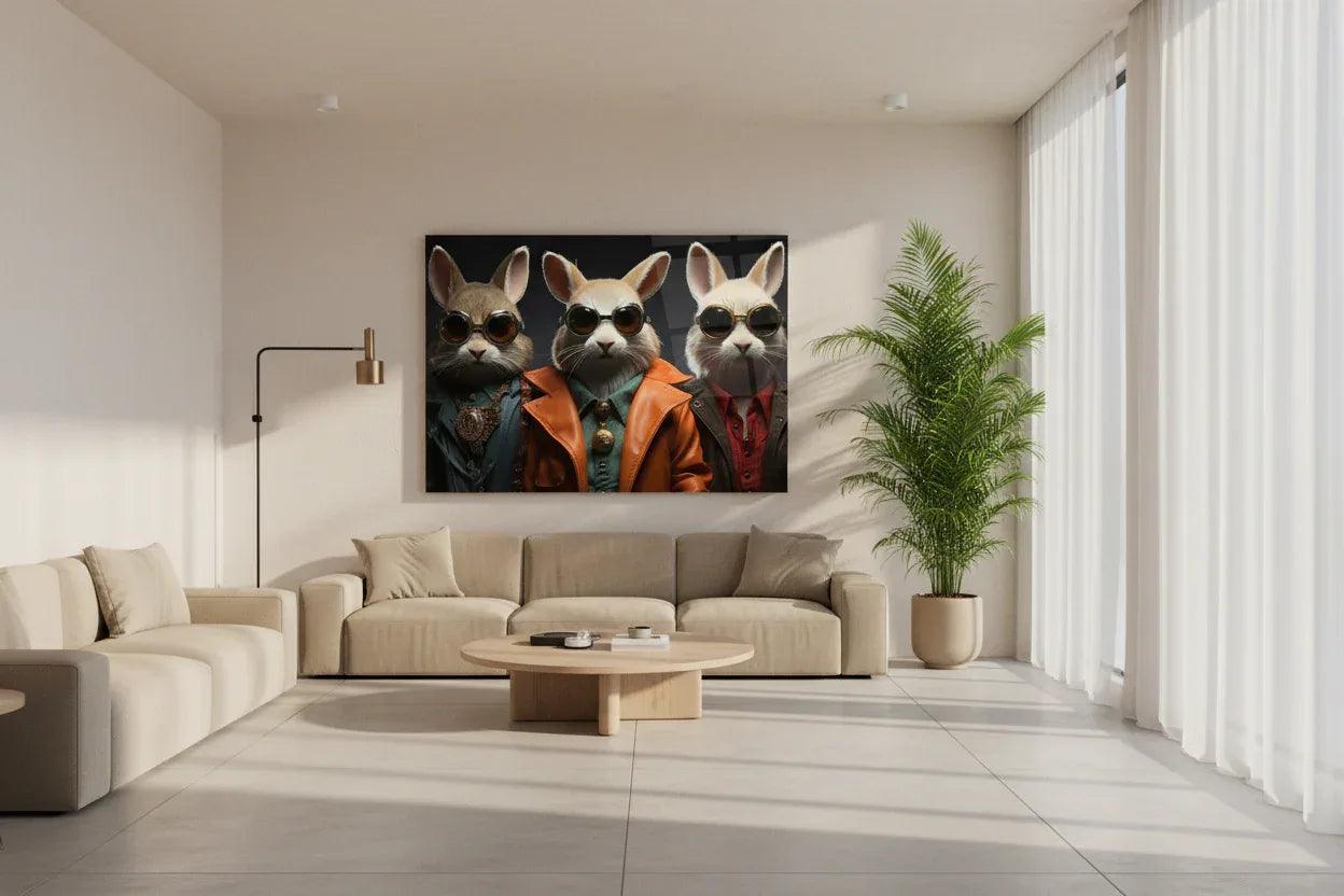 Funny Rabbits Glass Wall Art - LUXARTDECO
