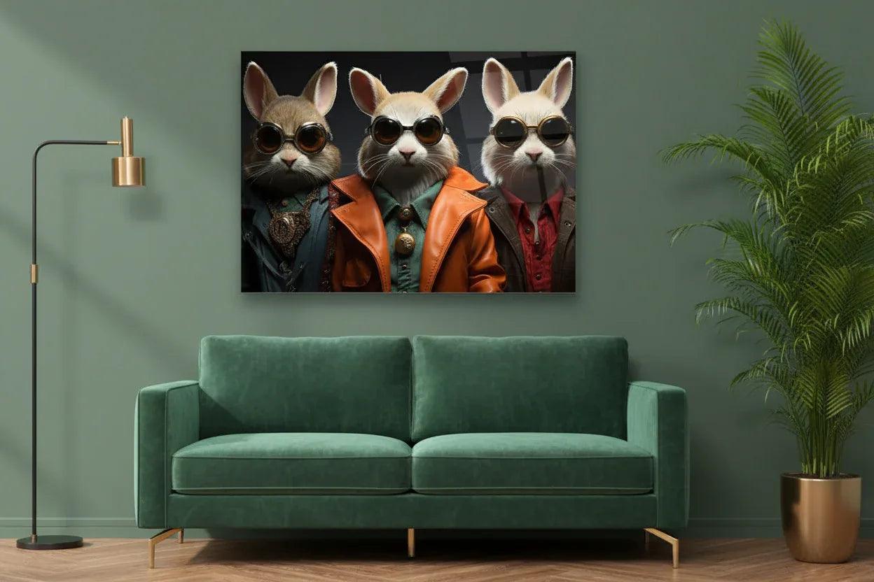 Funny Rabbits Glass Wall Art - LUXARTDECO