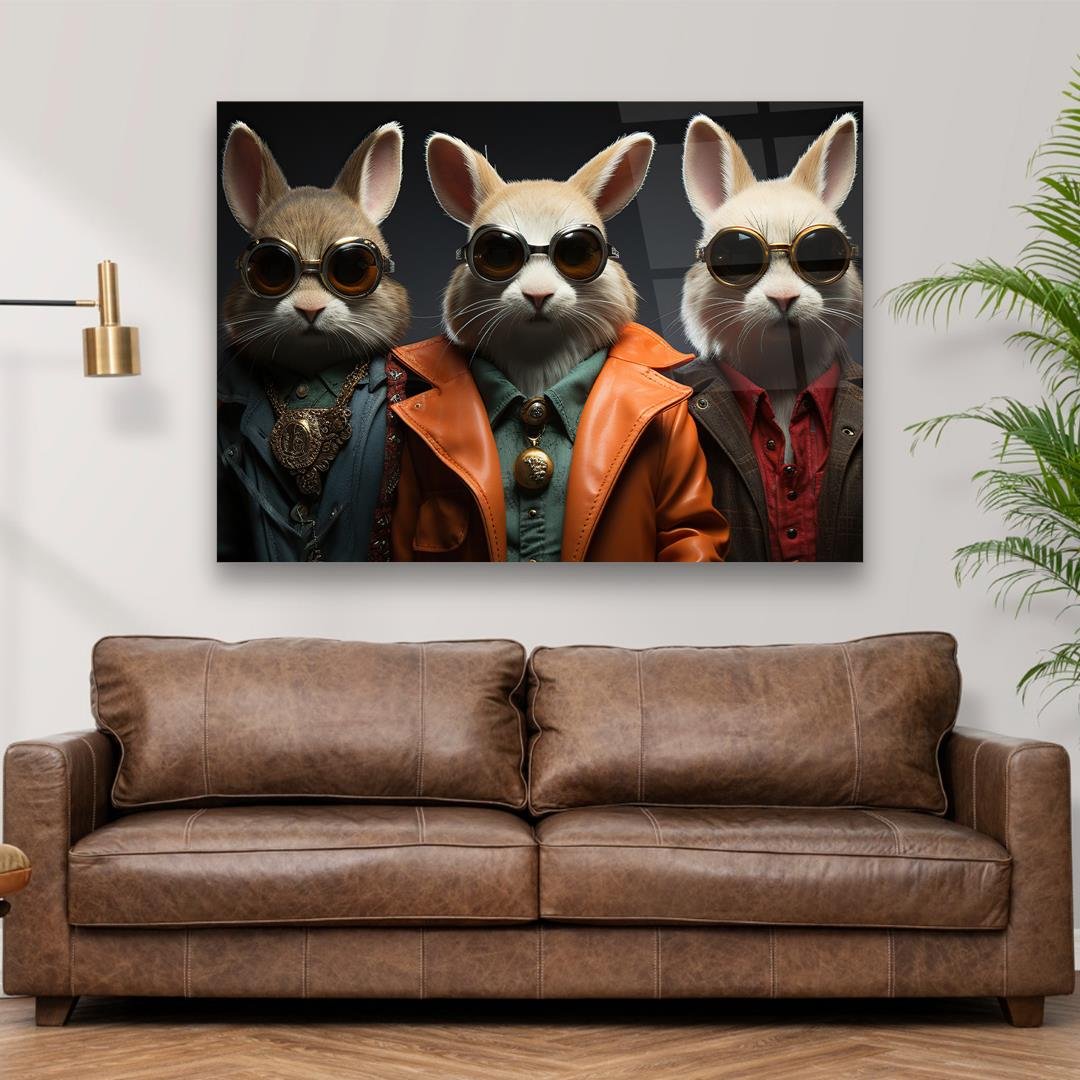 Funny Rabbits Glass Wall Art
