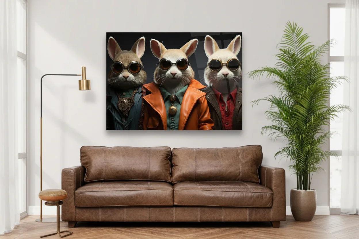 Funny Rabbits Glass Wall Art - LUXARTDECO