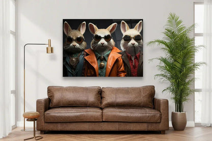 Funny Rabbits Glass Wall Art - LUXARTDECO