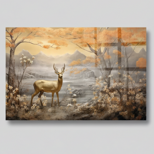 Cerf Tableau en Verre Trempé