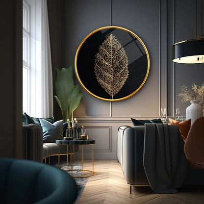 Golden Leaf Glass Wall Art - LUXARTDECO