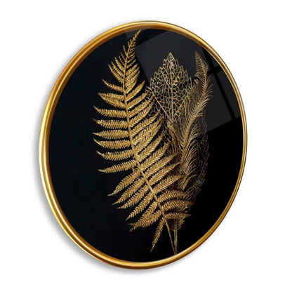 Golden Leaves Glass Wall Art
